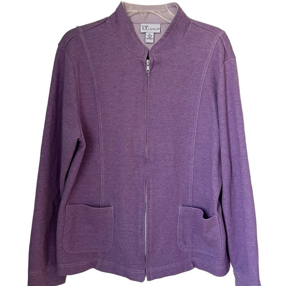 The Tog Shop Lavender Long Sleeve Cotton Blend Sweater Zipper Jacket sz XL - Picture 3 of 9